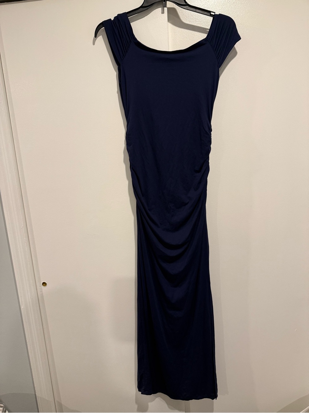 Mother Bee Maternity Navy Ruched Cap-Sleeve Maxi Dress size XL